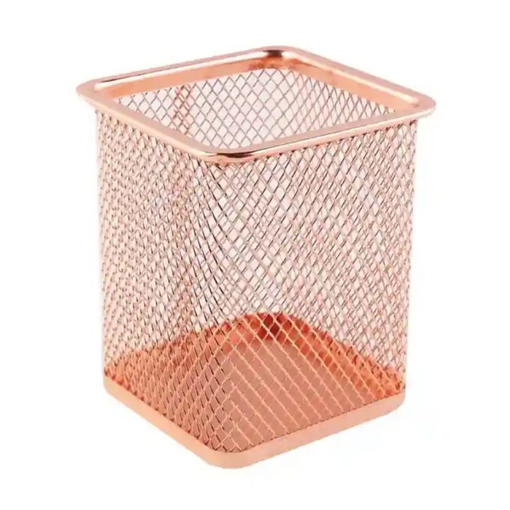 Wire Mesh Pen Stand 804 Square Shape (Rose Gold)