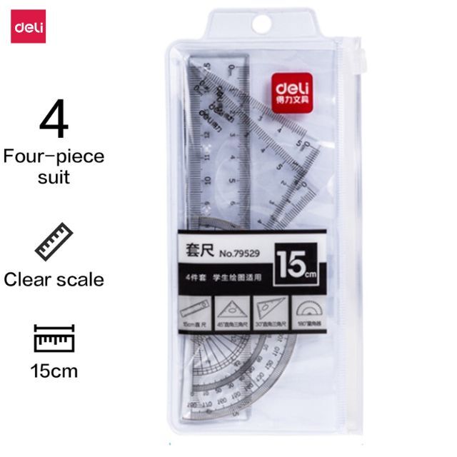 Deli Rulers & Protractors 4 in 1 Set (15cm) Student Additional Mathematic