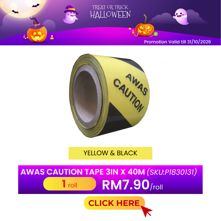 Promo 1-31Aug26@Awas Caution Tape 3in x 40m (Yellow & Black)