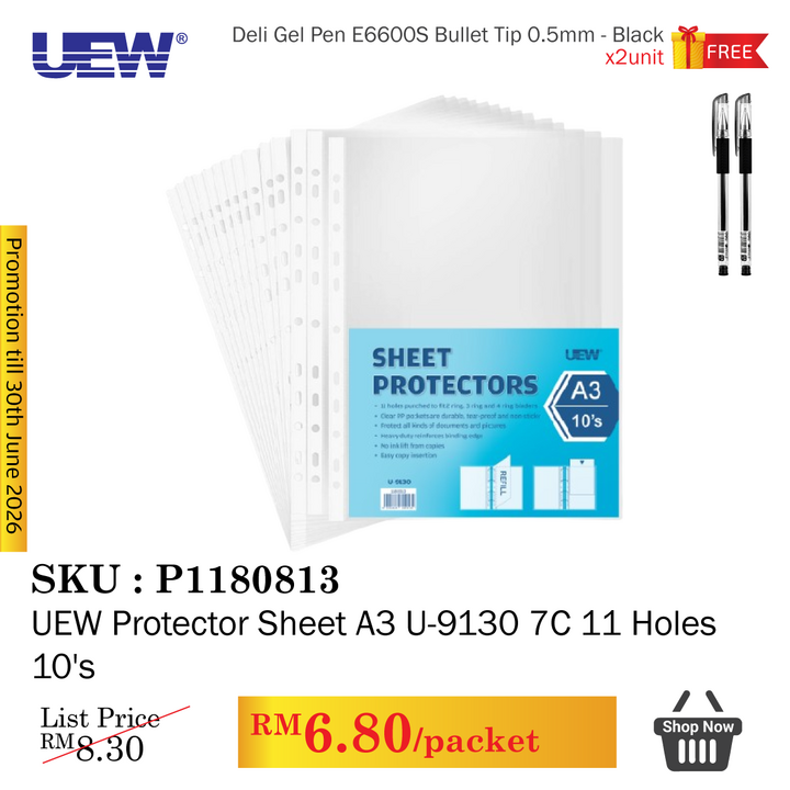 Promo@UEW Protector Sheet A3 U-9130 7C 11 Holes 10's