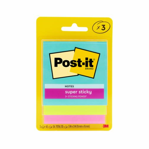 3M Post It Notes Super Sticky Miami Collection 3432/3321-SSMIA-C (45's x 3pads)