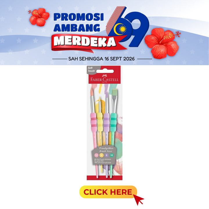 "Merdeka@Faber-Castell Soft Touch Grip Brush Size:4,8,10,12 Pastel (481620)"