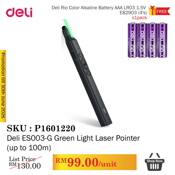 Promo@Deli ES003-Green Laser Pointer (up to 100m)