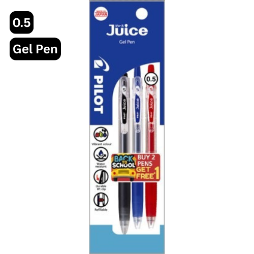 Pilot Juice Gel Pen (Buy2Free1) 0.5mm 3's/pkt - 1Black1Blue1Red