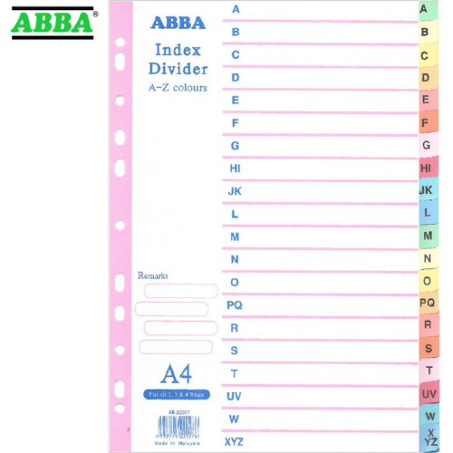 ABBA Index Divider A4 A-Z (Paper) Colour (RDA/AB22027)