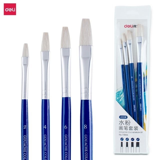 Deli Gouache Brush Set 4's Flat (Wool) No.2,4,6,8