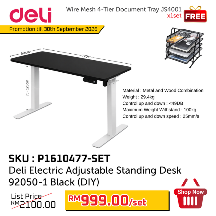 Promo@[Deli Electric Standing Desk  92050-1 Black