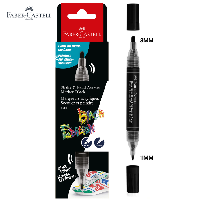 Faber-Castell Shake & Paint Twin Head Acrylic Markers 1.0mm 3.0mm - Black (285598)