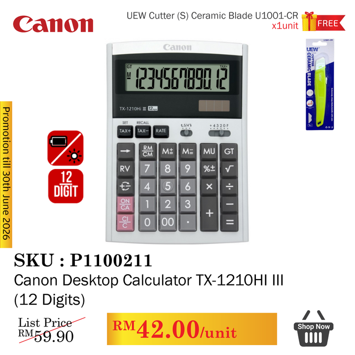 Promo@Canon Desktop Calculator TX-1210HI III (12 Digits)
