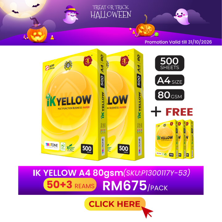 Promo@50reams IK Yellow A4 Paper 80gsm 500's