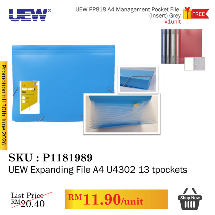 Promo@UEW Expanding File A4 U4302 13pockets