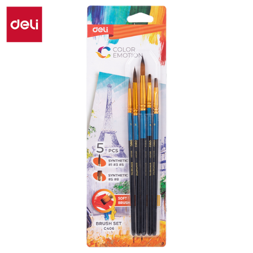 Deli Color Emotion Artist Brush 5's C406 (3 Round, 2 Flat) Asst Colours