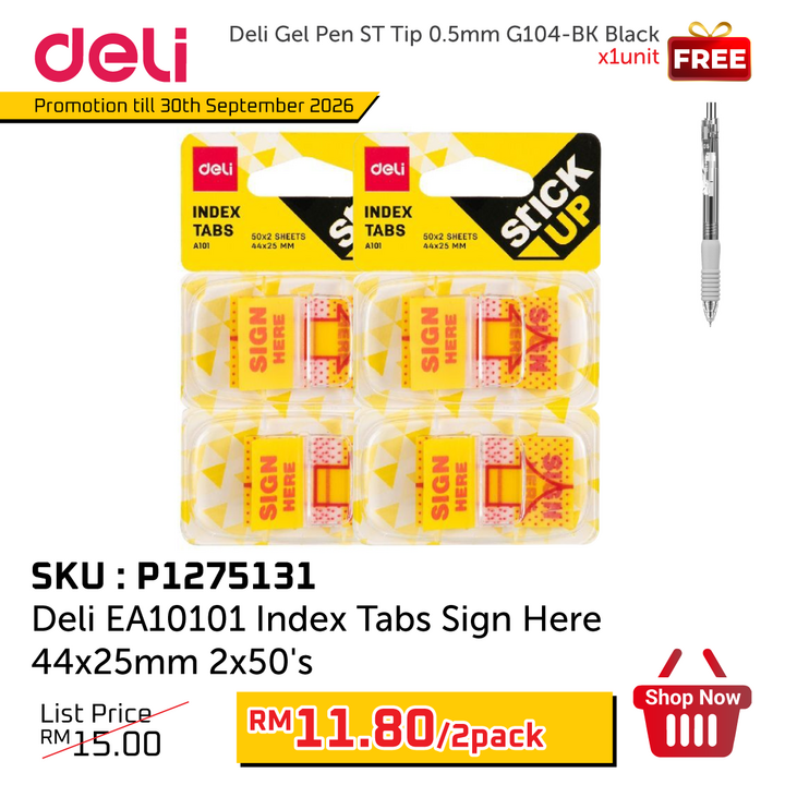 Promo@Deli EA10101 Index Tabs Sign Here 44x25mm 2x50's