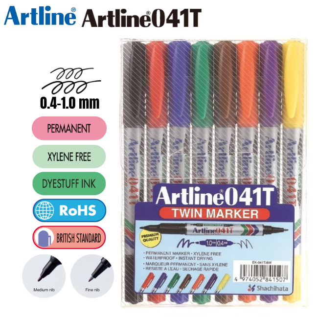 Artline Permanent Twin Marker 041T 1.0mm & 0.4mm - 8 Colours Set