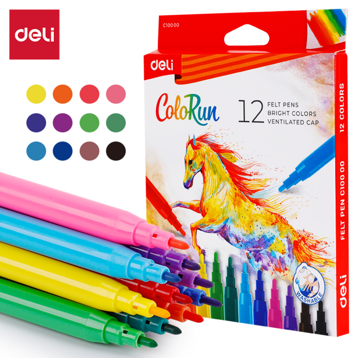 Deli ColoRun Felt Pen 12 Colours 1.0mm