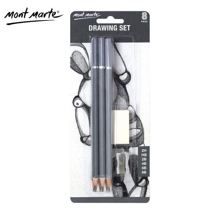 Mont Marte Drawing Set 8pcs Sketch Pencil 2H,HB,2B,4B,6B,8B