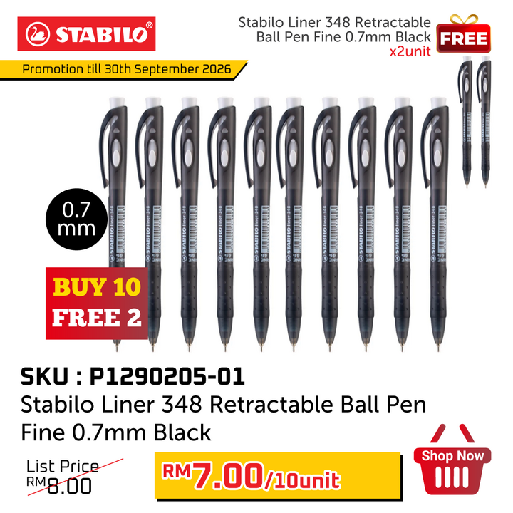 Promo@Stabilo Liner Retractable Ball Pen Fine 0.7mm