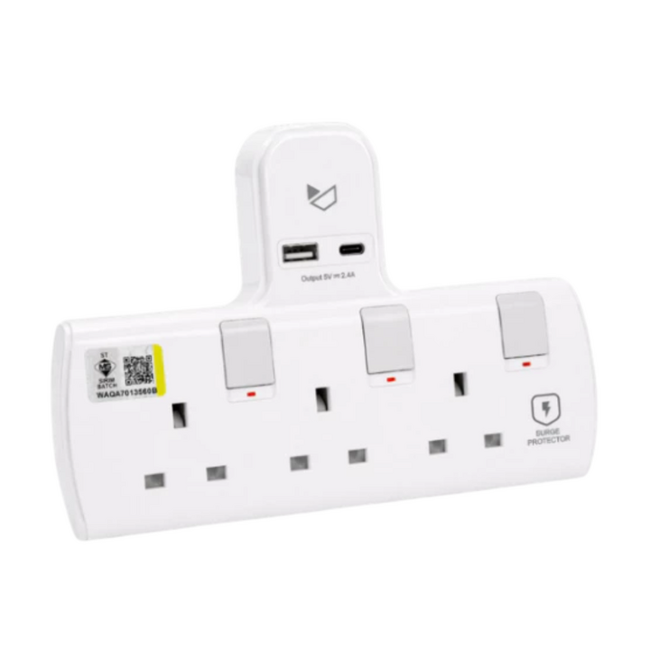 Zeatar Extension T-Adaptor 3 Gang Socket with Type C+USB 2.4A (Z803-CU)