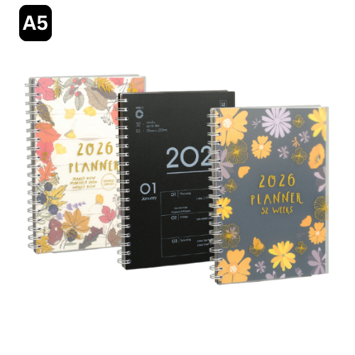 Masterprint A5 Wire O Floral PP Cover Weekly View Planner + Notes - PWD-A5