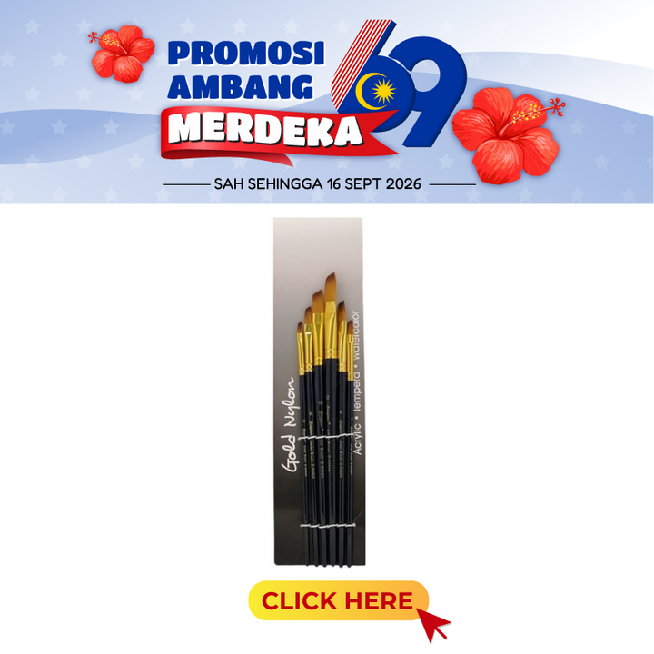 "Merdeka@Giorgione Nylon Artist Brush Set G-6040A 6's (Angular Shader) 2,4,6,8,10,12"