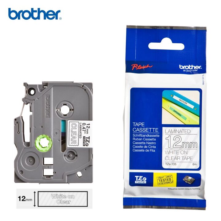 Brother Label Cart Tze-135 12mm Wht On Clear