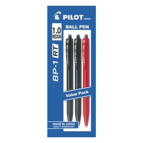 Pilot Ball Pen M 0.7mm 3's/pkt - Black (BP-1RT-M-B3)