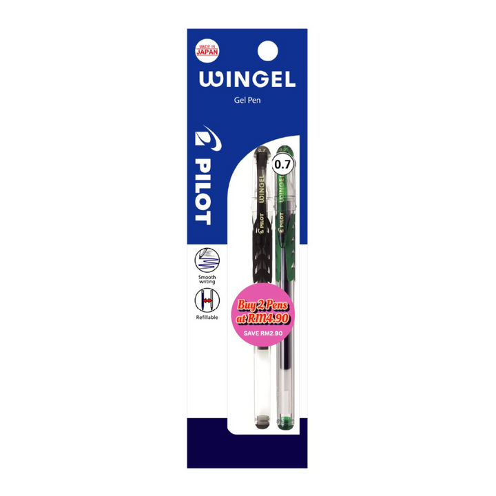 [ Pilot Roller Ball WINGEL 0.7mm (BL-WG-7-2CA.HPB) 2's - Black & Green ]