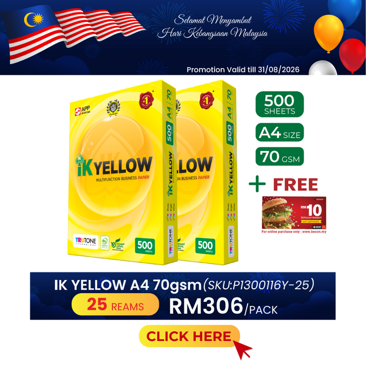 Promo@25reams IK Yellow A4 Paper 70gsm 500's