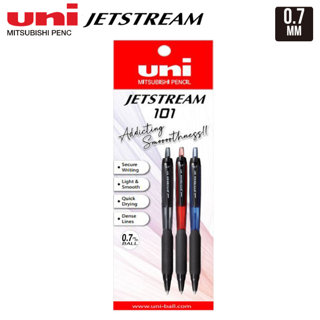 Uni-ball Jetstream SXN-101 Roller Ball Pen 0.7mm 3's/pkt - 1Bk1Blu1Rd