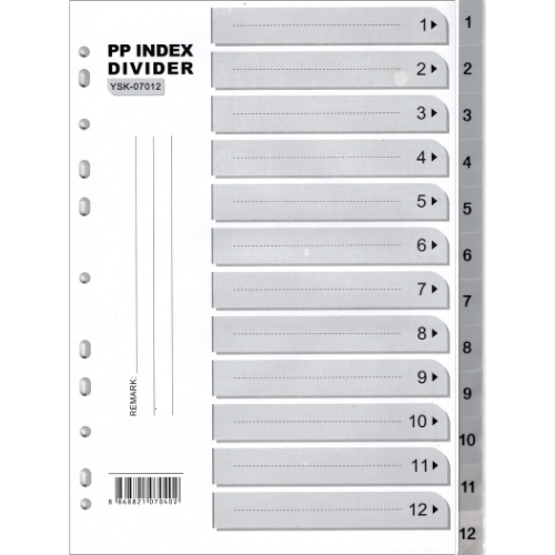 KINARY PP Index Divider A4 1-12 (0.15mm THICK)