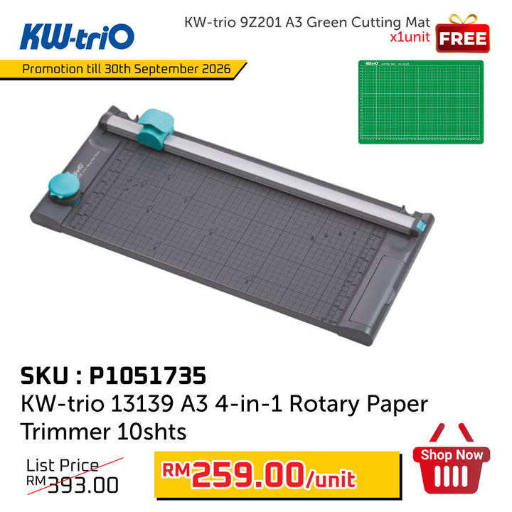 Promo@KW-trio 13139 A3 4-in-1 Rotary Paper Trimmer 10shts