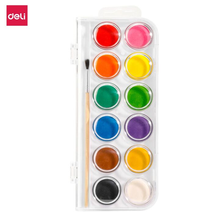 Deli Colour Emotion Watercolour Paints 12 Colours with Brush