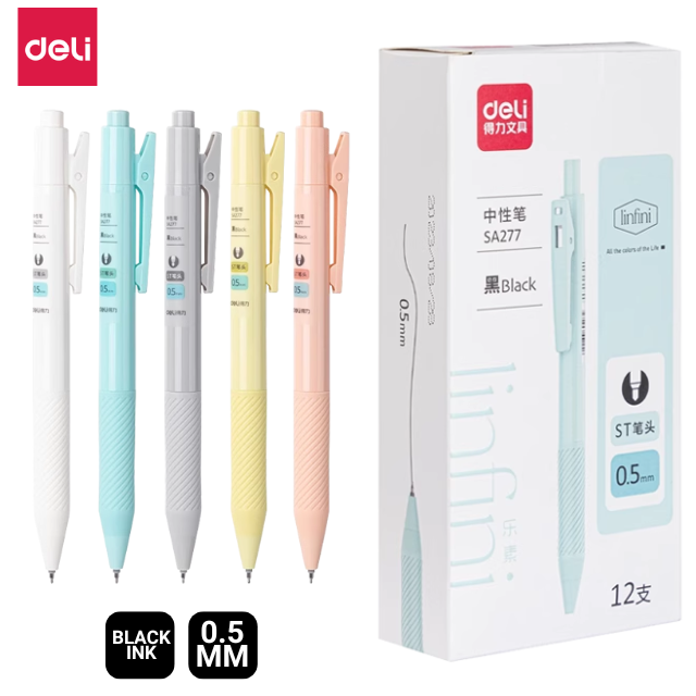 Deli Retractable Gel Pen 0.5mm Black