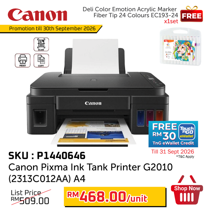 Promo@Canon Pixma Ink Tank Printer G2010 (2313C012AA) A4