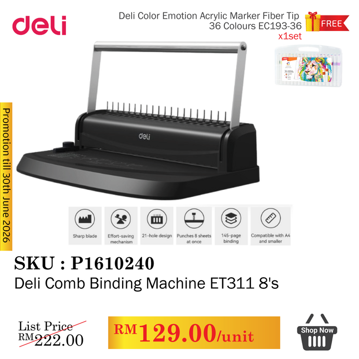 Promo@Deli Comb Binding Machine ET311  8's