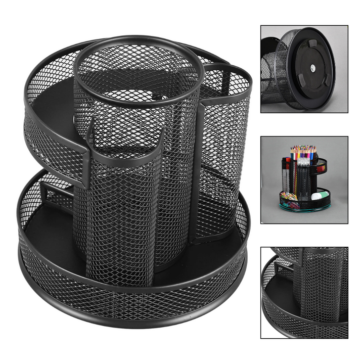 Wire Mesh Pen Stand 2015 Rotate Round Shape (Black)