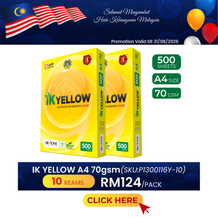 Promo@10reams IK Yellow A4 Paper 70gsm 500's