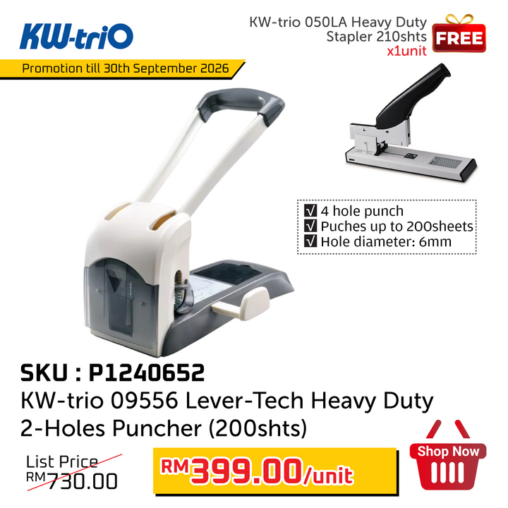 Promo@KW-trio 09556 Lever-Tech Heavy Duty 2-Holes Puncher (200shts)