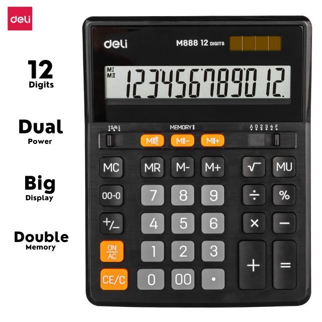 Deli Dual-Memory Calculator EM888 (12 Digits)