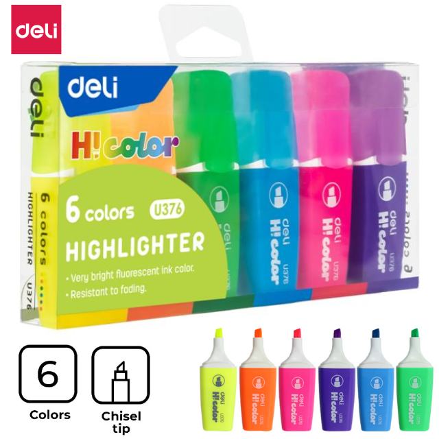 Deli Highlighter 6 Asst Colour Chisel Tip 1.5mm U376