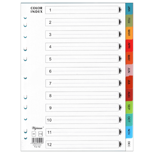 YIJIAN Index Divider A4 Jan-Dec (PP) Colour