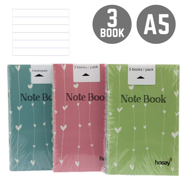 Hosay A5 Note Book 80 pages 70gsm (3 books/pack)