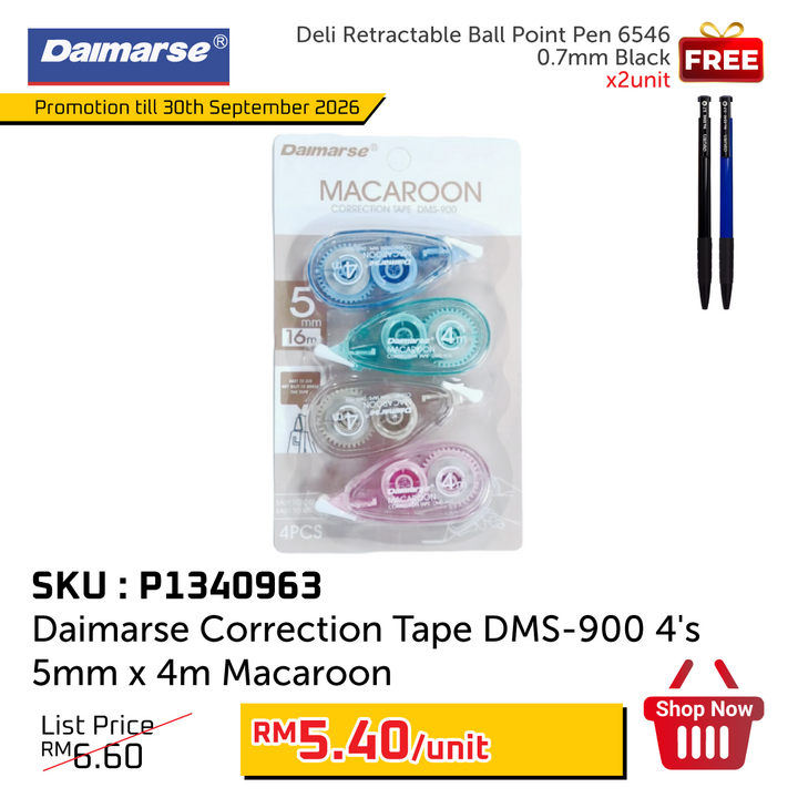 Promo@Daimarse Correction Tape DMS-900 4's 5mm x 4m Macaroon