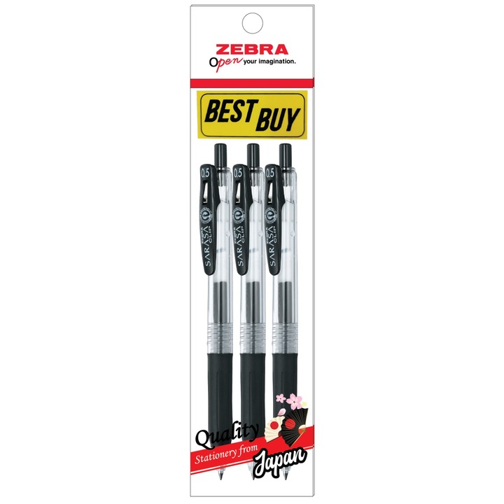 Zebra Gel Pen Sarasa Clip JJ15 0.5mm 3's/pkt - Black