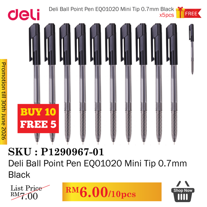 Promo@Deli Ball Point Pen EQ01020 Mini Tip 0.7mm Black