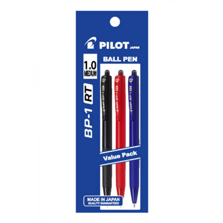 Pilot Ball Pen M 1.0mm 3's/pkt - Blue, Black & Red (BP-1RT-M-B1L1R1)