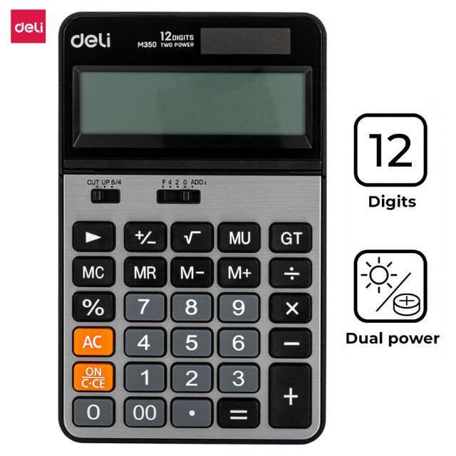 Deli Dual-Memory Calculator EM350 (12 Digits) Metal