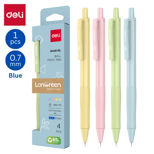 Deli Longreen Ball Point Pen Q42E-BL 0.7mm Blue