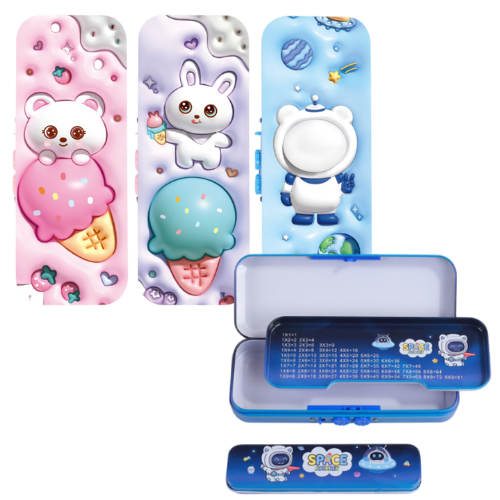 Xiao Ling Jing Pencil Case Metal Rabbit Mix Colour B-669-01 206*82*35mm