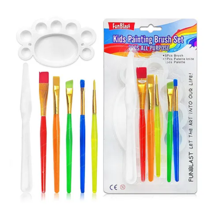 Kids Painting Brush Set 7's (5 brush+palette+palette knife)
